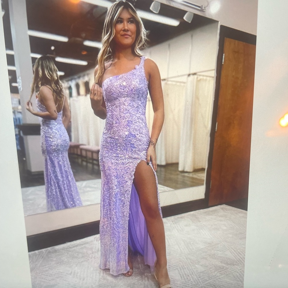 Purple floral sequin prom dress
